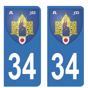 34 blason Montpellier - Autocollant pour Plaque Immatriculation