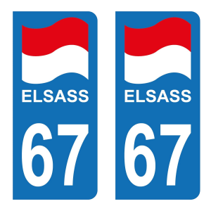 67 Alsace Elsass Drapeau - Autocollant pour Plaque Immatriculation