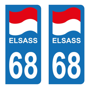 68 Alsace Elsass Drapeau - Autocollant pour Plaque Immatriculation