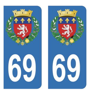 69 blason Lyon - Autocollant pour Plaque Immatriculation