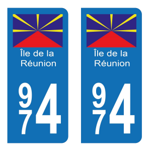 974 Ile de la Réunion - Autocollant pour Plaque Immatriculation