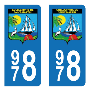 978 Collectivité de Saint Martin - Autocollant pour Plaque Immatriculation