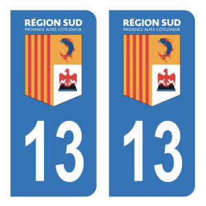 Département 13 Région SUD - Autocollant pour Plaque Immatriculation