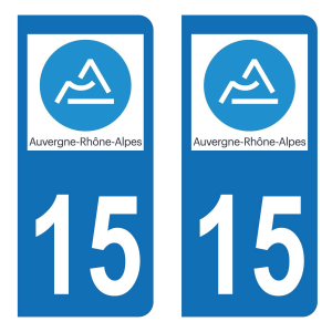 Département 15 Auvergne Rhône Alpes - Autocollant pour Plaque Immatriculation