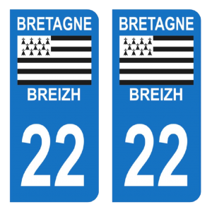 Département 22 Breizh - Autocollant pour Plaque Immatriculation