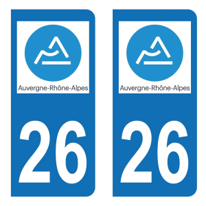 Département 26 Auvergne Rhône Alpes - Autocollant pour Plaque Immatriculation