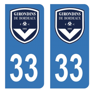 Département 33 Girondins de Bordeaux - Autocollant pour Plaque Immatriculation