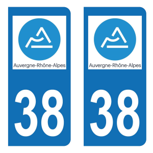 Département 38 Auvergne Rhône Alpes - Autocollant pour Plaque Immatriculation