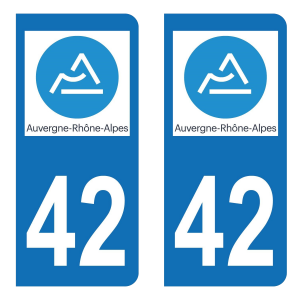 Département 42 Auvergne Rhône Alpes - Autocollant pour Plaque Immatriculation