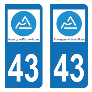 Département 43 Auvergne Rhône Alpes - Autocollant pour Plaque Immatriculation