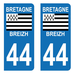 Département 44 Breizh - Autocollant pour Plaque Immatriculation