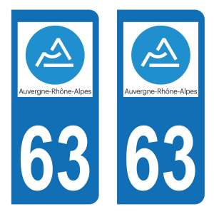 Département 63 Auvergne Rhône Alpes - Autocollant pour Plaque Immatriculation