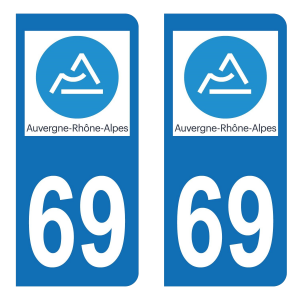 Département 69 Auvergne Rhône Alpes - Autocollant pour Plaque Immatriculation