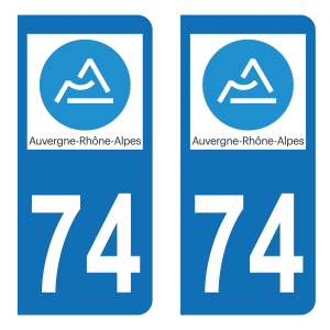 Département 74 Auvergne Rhône Alpes - Autocollant pour Plaque Immatriculation