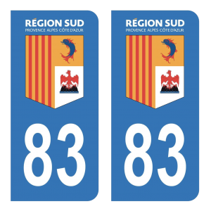 Département 83 Région SUD - Autocollant pour Plaque Immatriculation