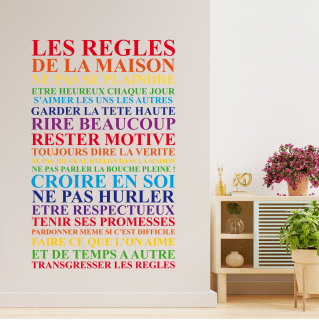 Autocollant citation Les règles de la maison coloré